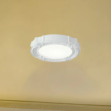 Cream Resin Round Carving LED Flush Mount Ceiling Light Image - 1