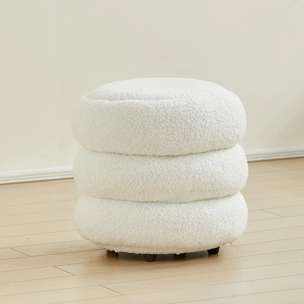 Cream Round Multi-Tier Sherpa Compact Ottoman Footstool Image - 10