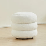 Cream Round Multi-Tier Sherpa Compact Ottoman Footstool Image - 10