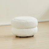 Cream Round Multi-Tier Sherpa Compact Ottoman Footstool Image - 11