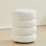 Cream Round Multi-Tier Sherpa Compact Ottoman Footstool Image - 12