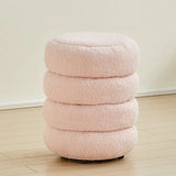 Cream Round Multi-Tier Sherpa Compact Ottoman Footstool Image - 13