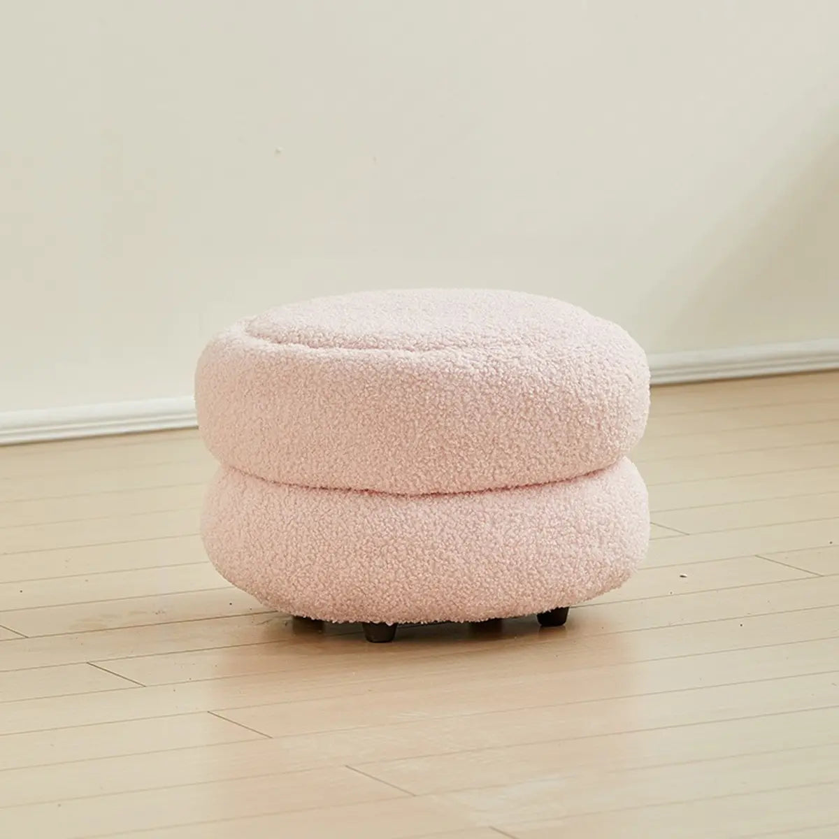 Cream Round Multi-Tier Sherpa Compact Ottoman Footstool Image - 14