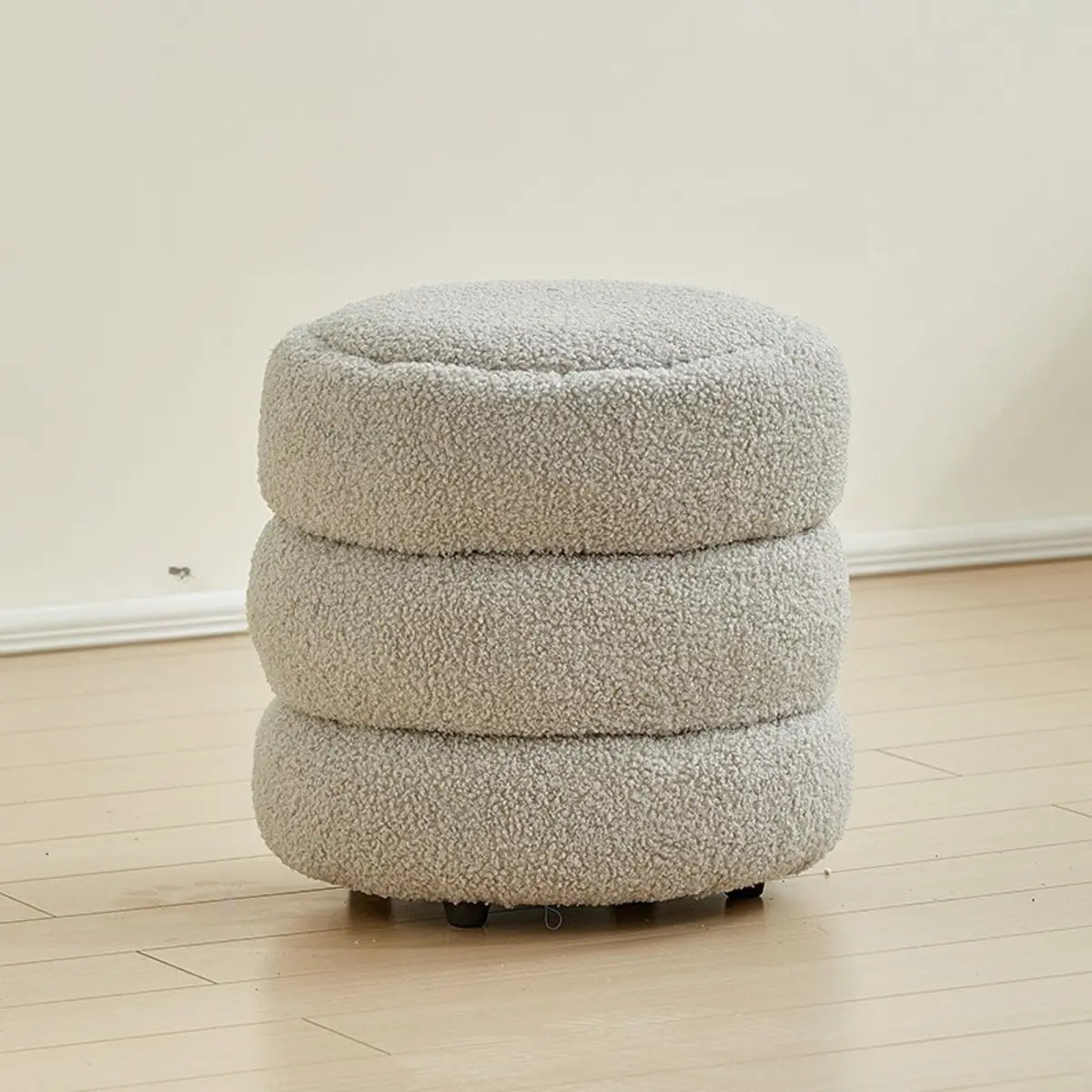 Cream Round Multi-Tier Sherpa Compact Ottoman Footstool Image - 15