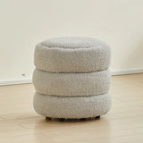 Cream Round Multi-Tier Sherpa Compact Ottoman Footstool Image - 15