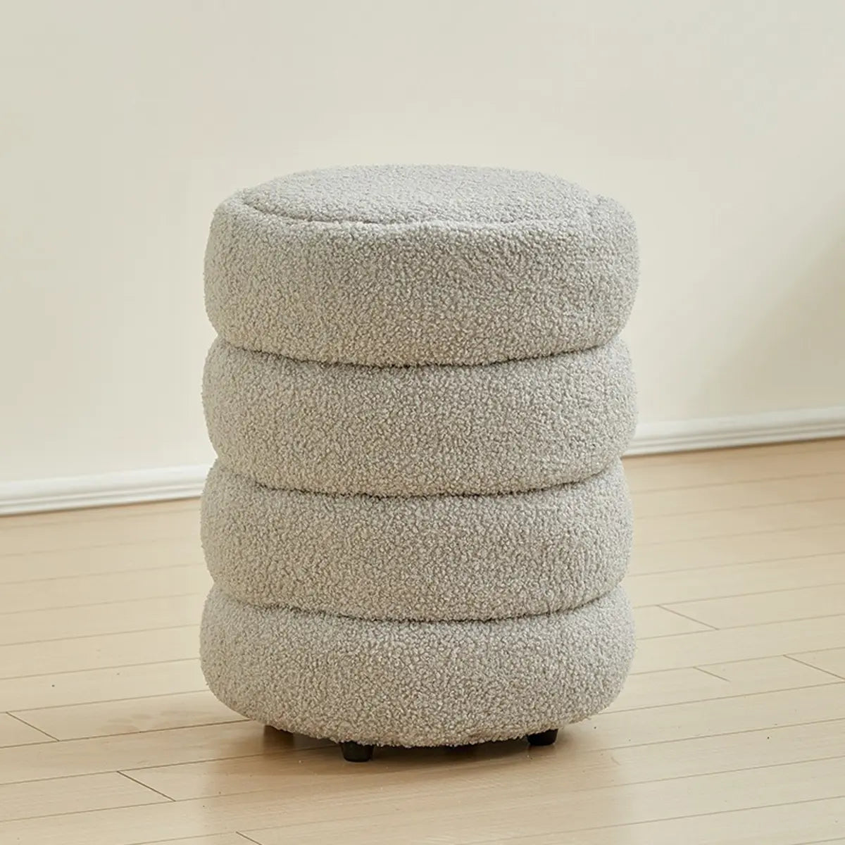 Cream Round Multi-Tier Sherpa Compact Ottoman Footstool Image - 16