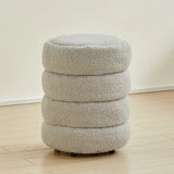 Cream Round Multi-Tier Sherpa Compact Ottoman Footstool Image - 16