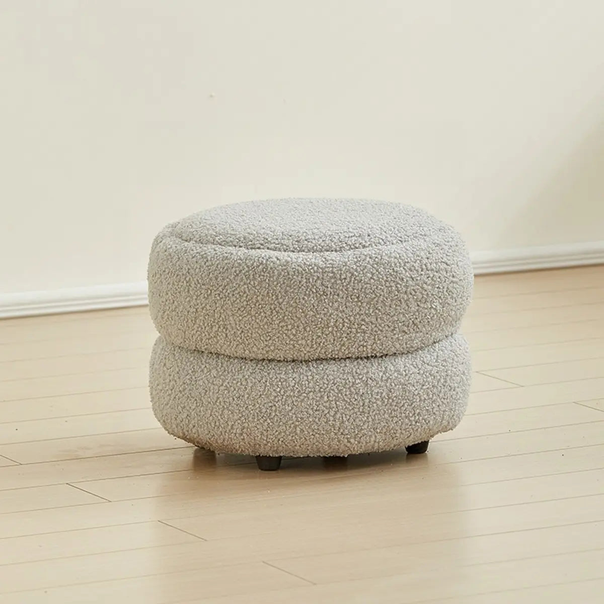 Cream Round Multi-Tier Sherpa Compact Ottoman Footstool Image - 17