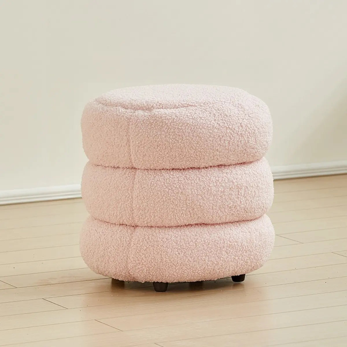 Cream Round Multi-Tier Sherpa Compact Ottoman Footstool Image - 18