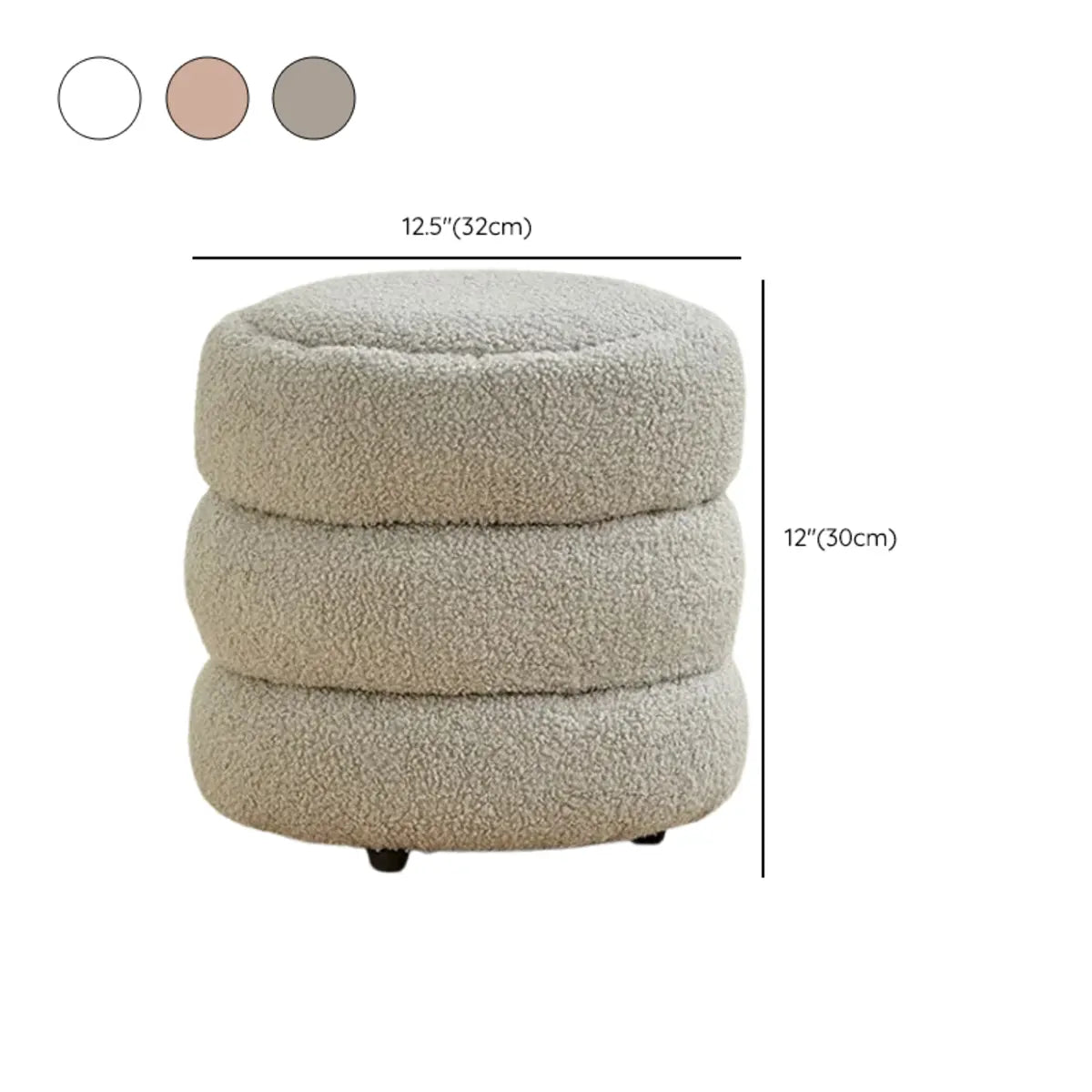 Cream Round Multi-Tier Sherpa Compact Ottoman Footstool Image - 21