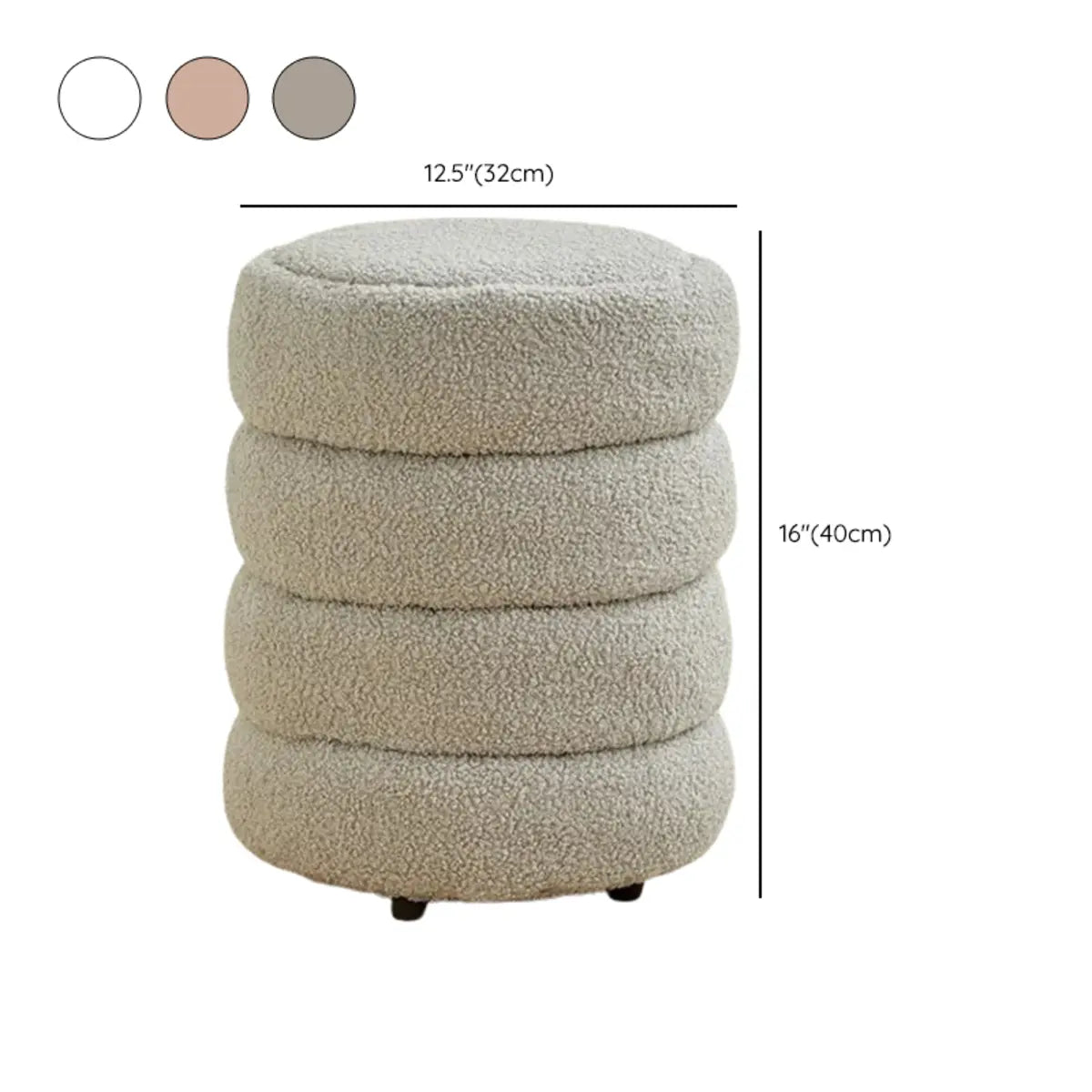 Cream Round Multi-Tier Sherpa Compact Ottoman Footstool Image - 22