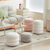 Cream Round Multi-Tier Sherpa Compact Ottoman Footstool Image - 4