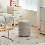 Cream Round Multi-Tier Sherpa Compact Ottoman Footstool Image - 5