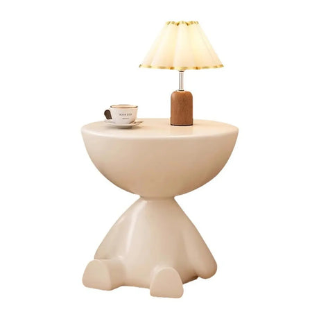 Cream Round Synthetic Trunk Storage Flat Head End Table Image - 2