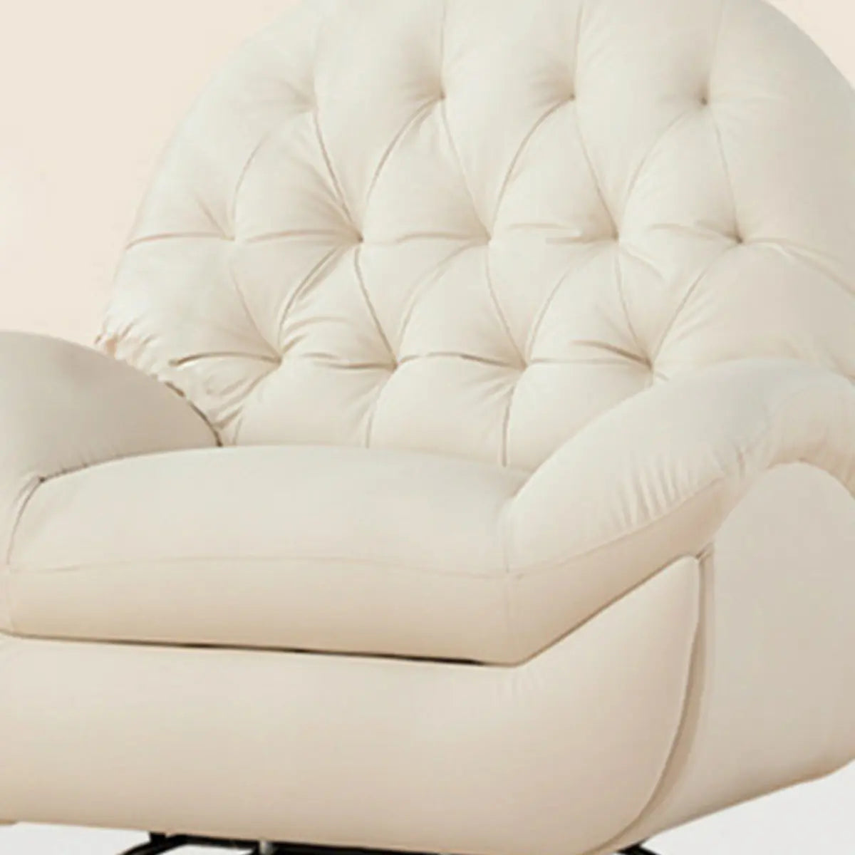 Cream Round Tufted Leather Small Swivel Recliner Chair Image - 13