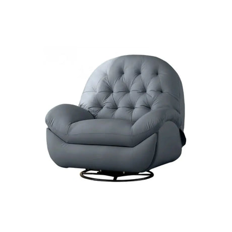 Cream Round Tufted Leather Small Swivel Recliner Chair Image - 2