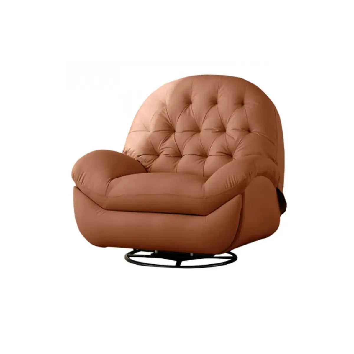 Cream Round Tufted Leather Small Swivel Recliner Chair Image - 3