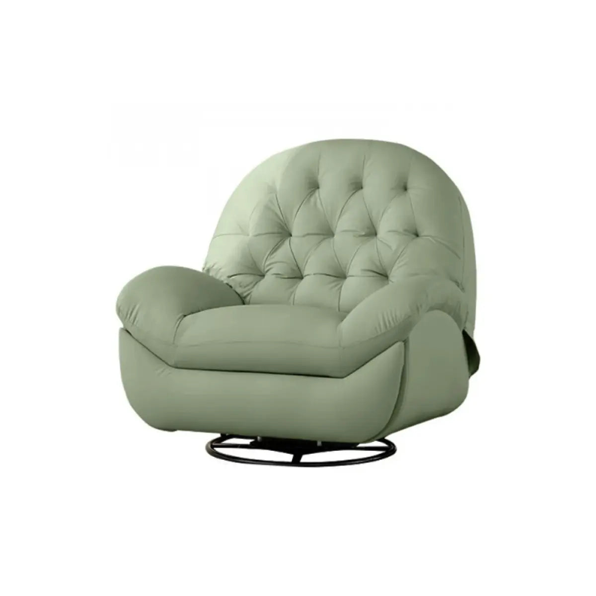 Cream Round Tufted Leather Small Swivel Recliner Chair Image - 5