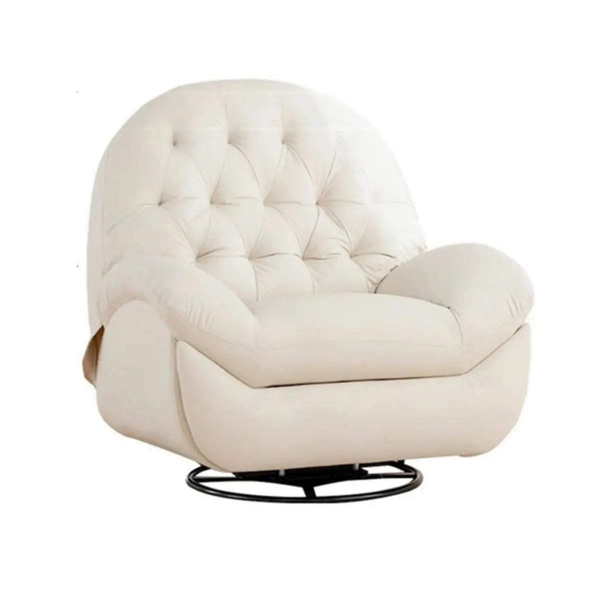 Cream Round Tufted Leather Small Swivel Recliner Chair Image - 6