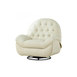 Cream Round Tufted Leather Small Swivel Recliner Chair Image - 7