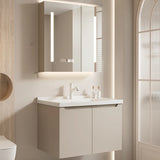 Cream Sink Ceramic Top Bathroom Vanity with LED Mirror Image - 2