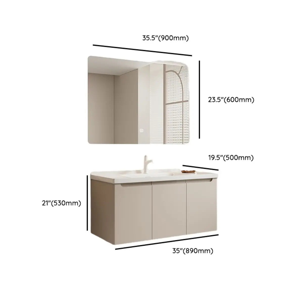 Cream Sink Ceramic Top Bathroom Vanity with LED Mirror Image - 22