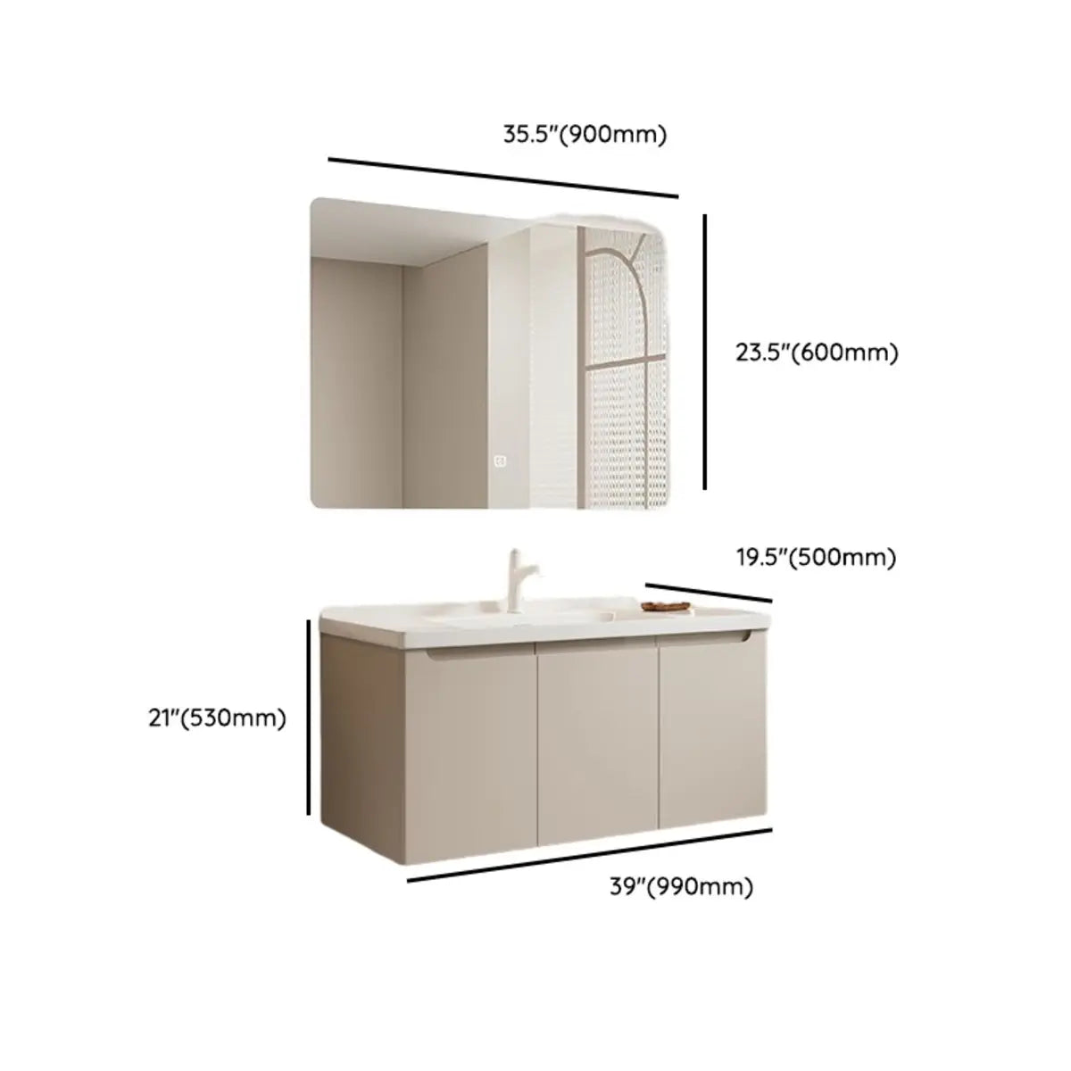 Cream Sink Ceramic Top Bathroom Vanity with LED Mirror Image - 23