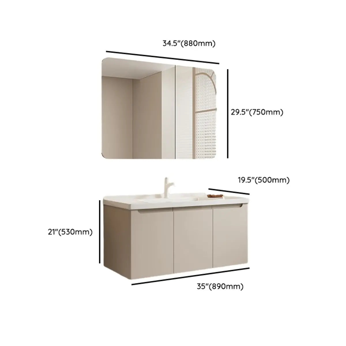 Cream Sink Ceramic Top Bathroom Vanity with LED Mirror Image - 32