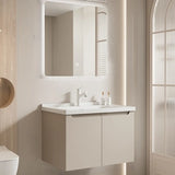 Cream Sink Ceramic Top Bathroom Vanity with LED Mirror Image - 4