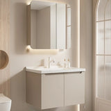 Cream Sink Ceramic Top Bathroom Vanity with LED Mirror Image - 5