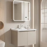 Cream Sink Ceramic Top Bathroom Vanity with LED Mirror Image - 8