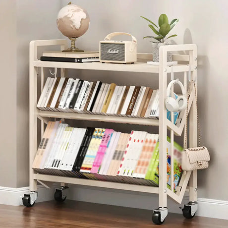 Cream Steel 3-Tier Shelves Utility Cart with 4 Casters Image - 1