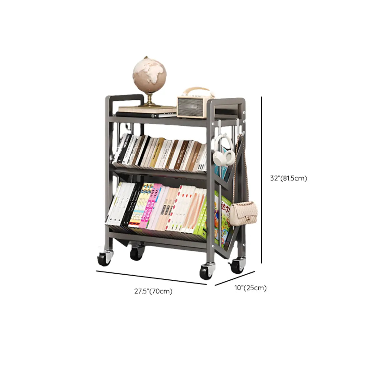 Cream Steel 3-Tier Shelves Utility Cart with 4 Casters Image - 23