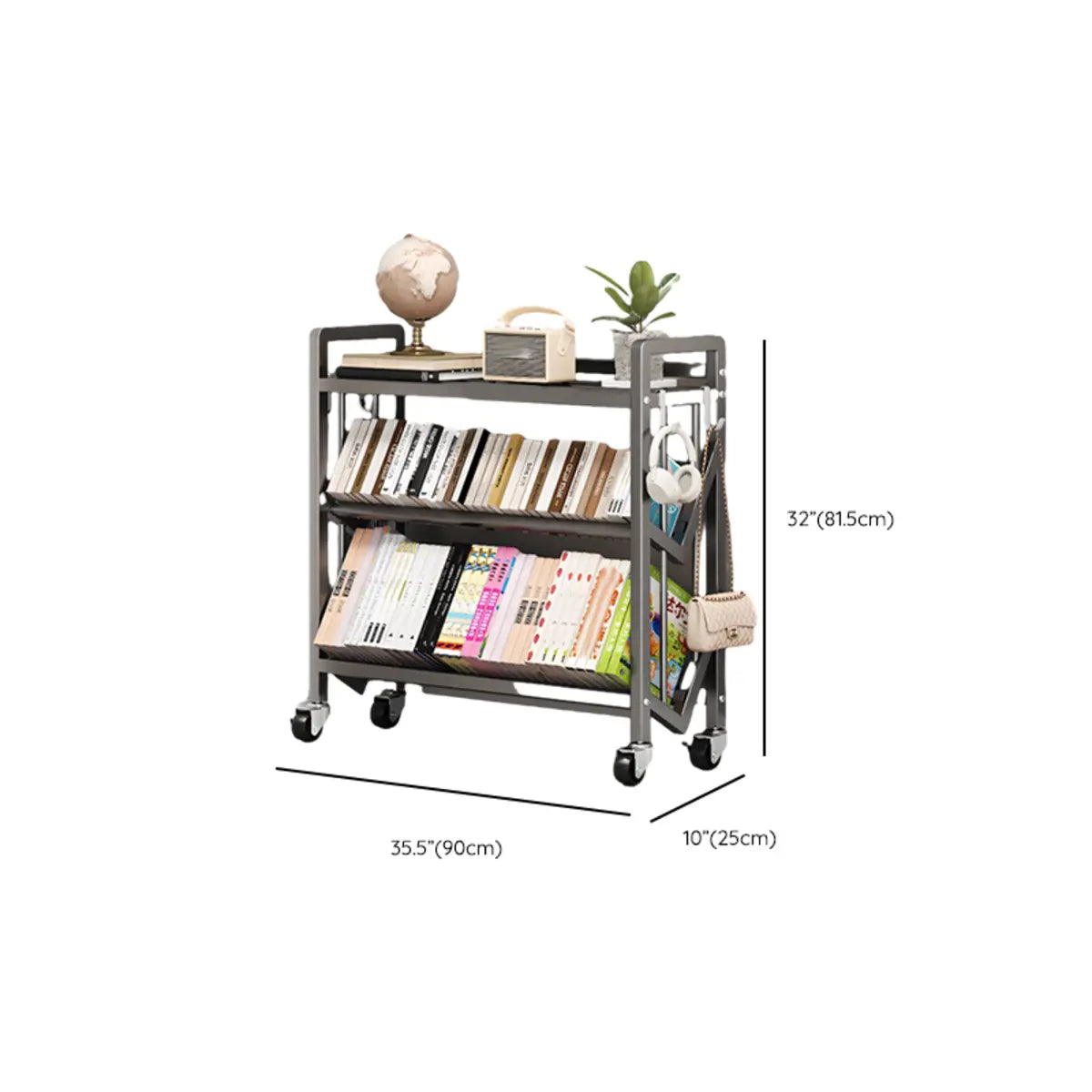 Cream Steel 3-Tier Shelves Utility Cart with 4 Casters Image - 24