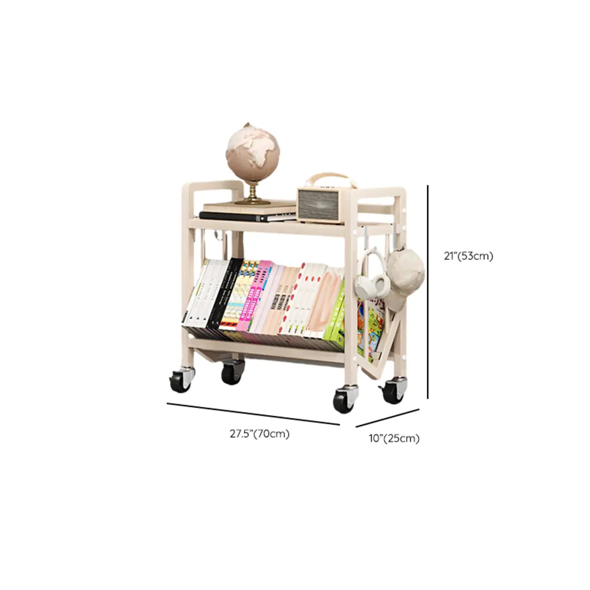 Cream Steel 3-Tier Shelves Utility Cart with 4 Casters Image - 26