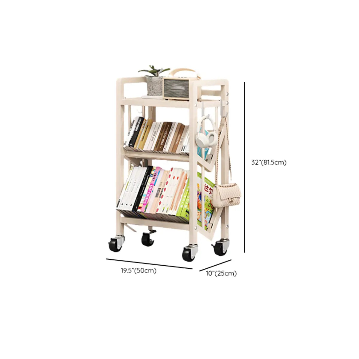 Cream Steel 3-Tier Shelves Utility Cart with 4 Casters Image - 28