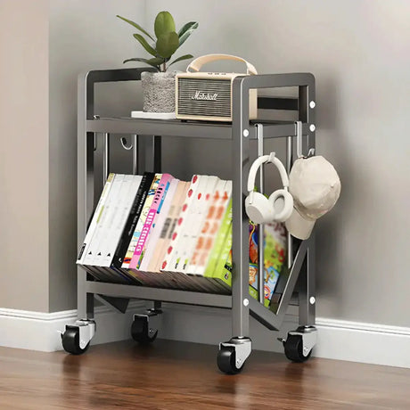 Cream Steel 3-Tier Shelves Utility Cart with 4 Casters Image - 2