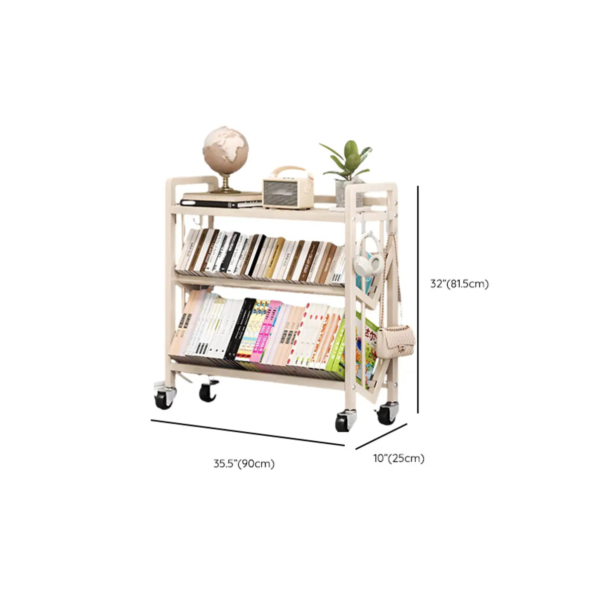 Cream Steel 3-Tier Shelves Utility Cart with 4 Casters Image - 30