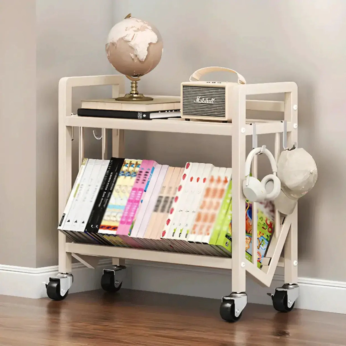 Cream Steel 3-Tier Shelves Utility Cart with 4 Casters Image - 4