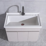 Cream Stone Top Wood Shelves Bathroom Vanity with Sink Image - 13