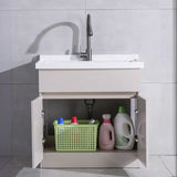 Cream Stone Top Wood Shelves Bathroom Vanity with Sink Image - 4