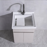 Cream Stone Top Wood Shelves Bathroom Vanity with Sink Image - 5