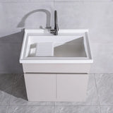 Cream Stone Top Wood Shelves Bathroom Vanity with Sink Image - 7