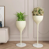 Cream Tulip-Shaped  Pedestal Metal Decorative Plant Stand Image - 1