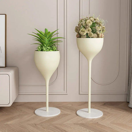 Cream Tulip-Shaped  Pedestal Metal Decorative Plant Stand Image - 2