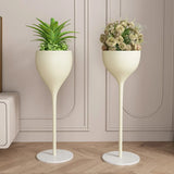 Cream Tulip-Shaped  Pedestal Metal Decorative Plant Stand Image - 4