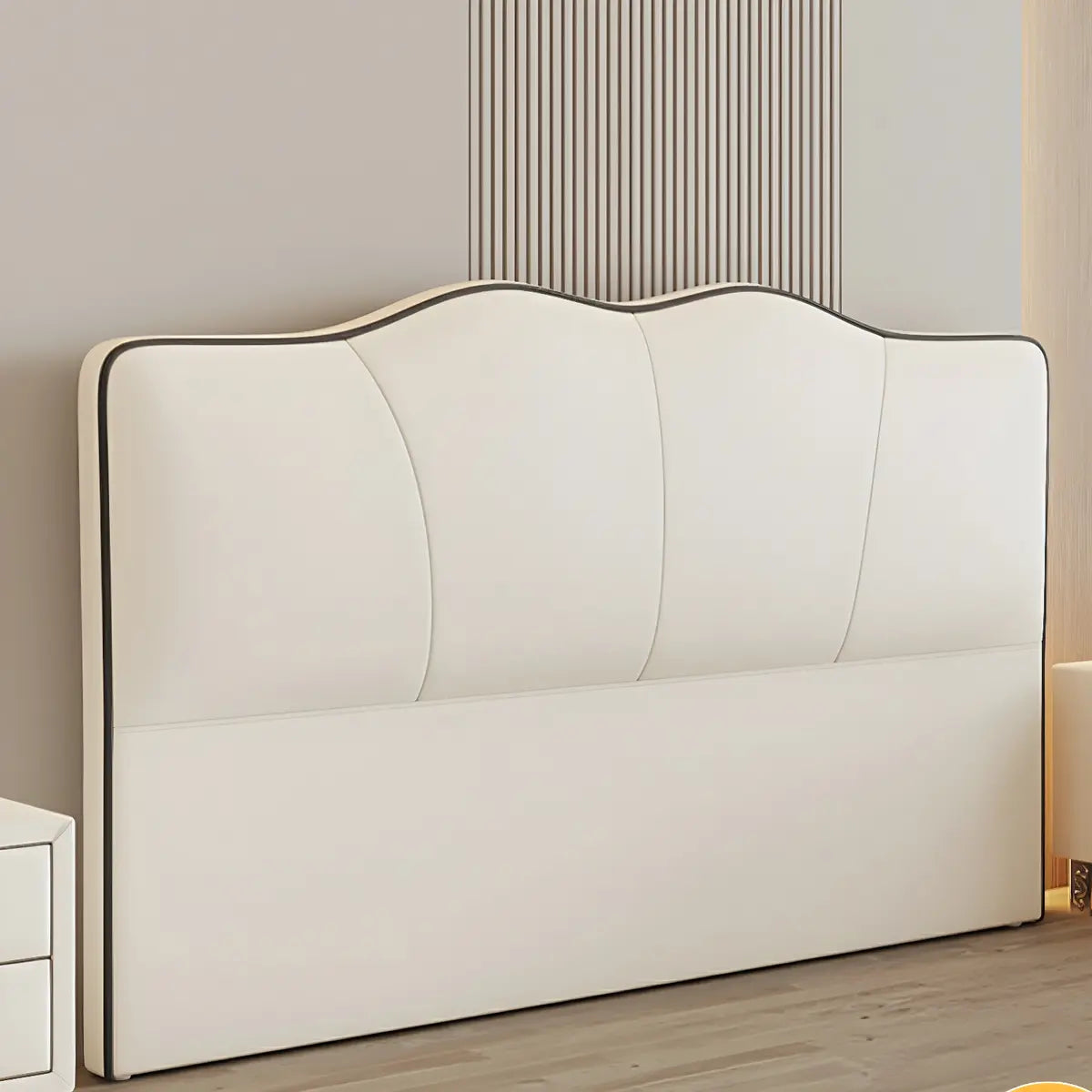 Cream Upholstered Camelback Headboard with Legs Image - 1