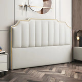 Cream Upholstered Stepped Headboard with Nailhead Trim Image - 2