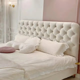 Cream White Rectangular Upholstered Tufted Headboard Image - 1