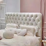 Cream White Rectangular Upholstered Tufted Headboard Image - 3